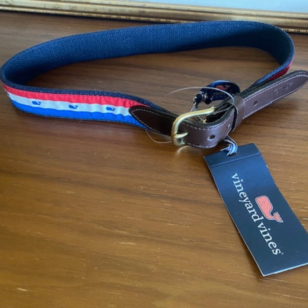 New Vineyard Vines Boys Logo Canvas Leather Club Belt USA